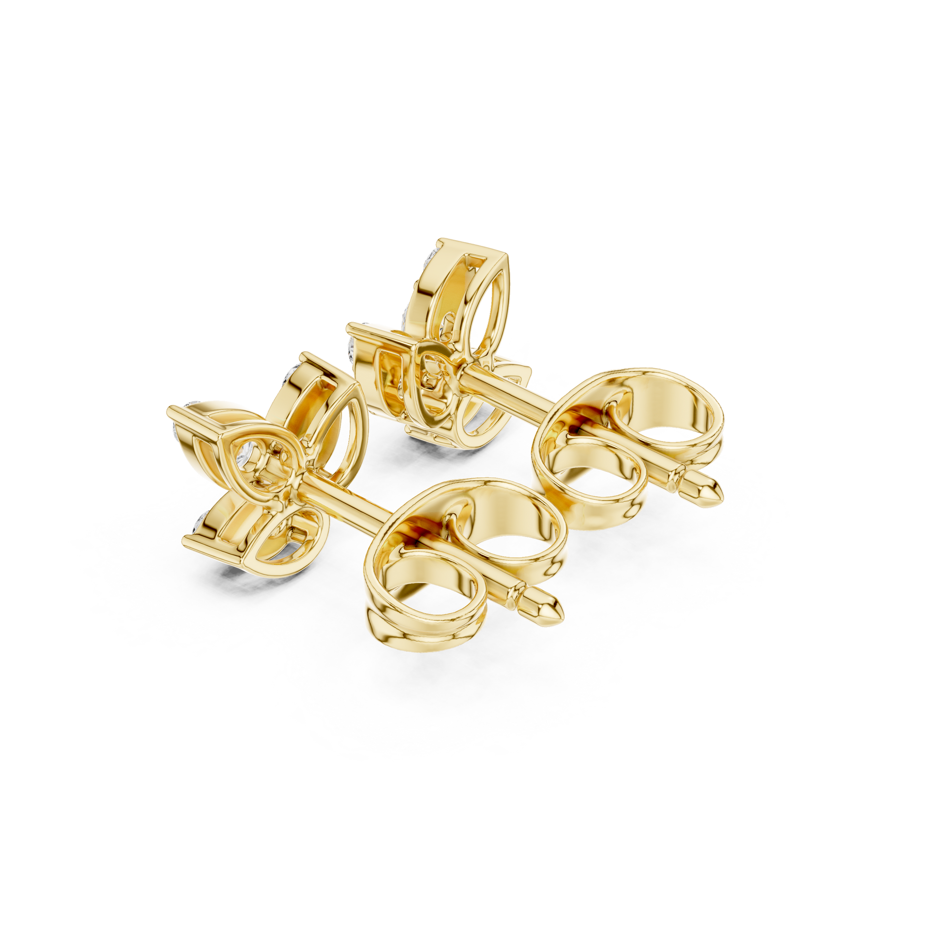 Round Cut Lab Grown Diamond Stud Earrings in Yellow Gold