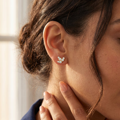 Round Cut Lab Grown Diamond Stud Earrings in Yellow Gold