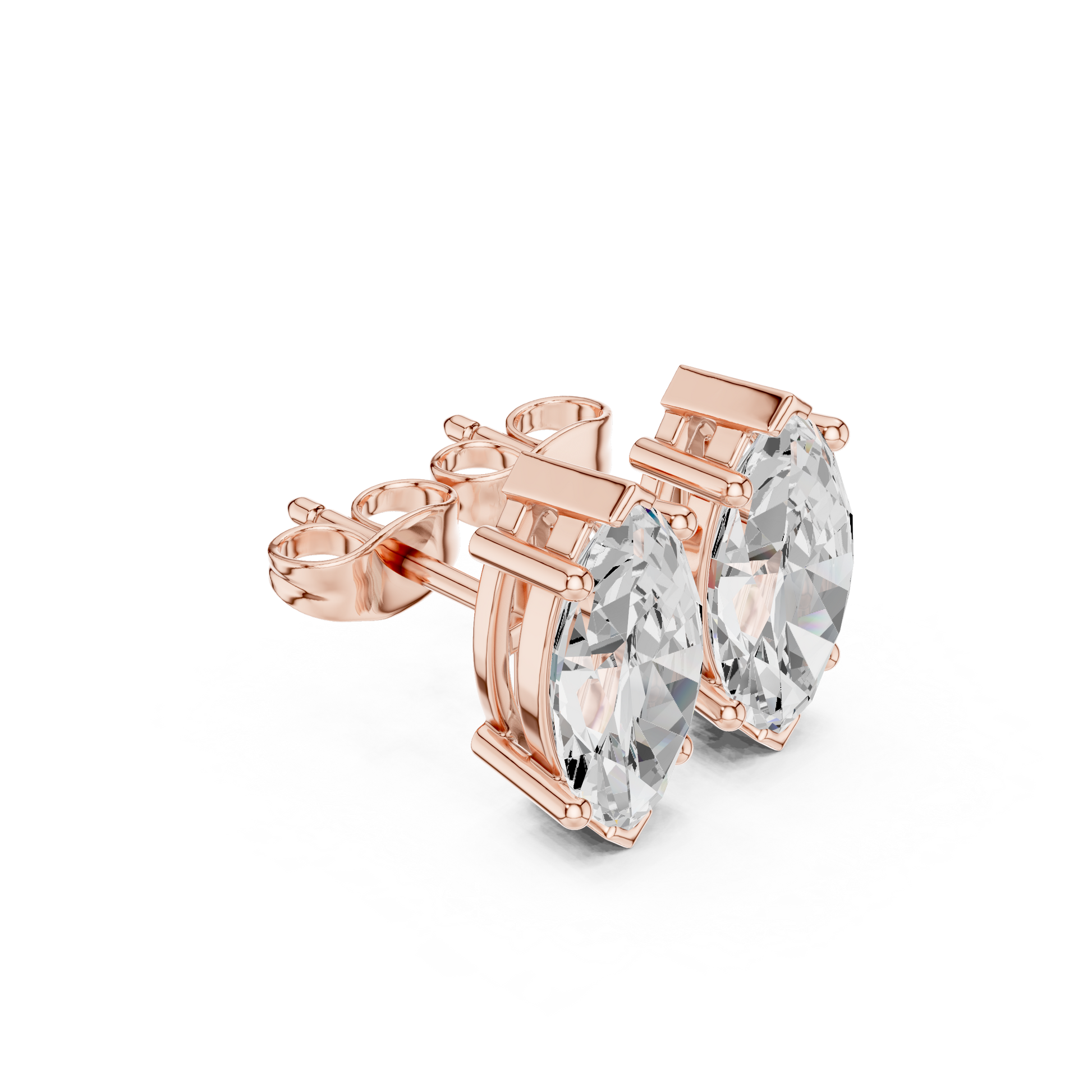 Marquise Cut Lab Grown Diamond Stud Earrings in Rose Gold