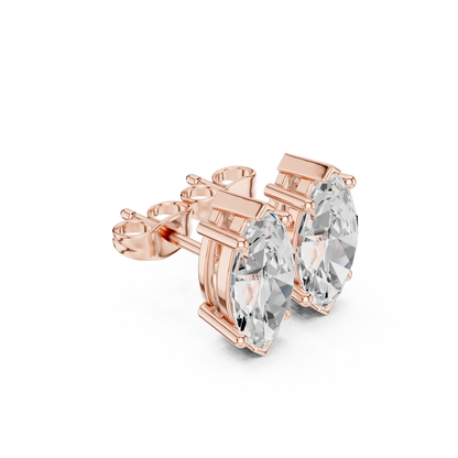 Marquise Cut Lab Grown Diamond Stud Earrings in Rose Gold
