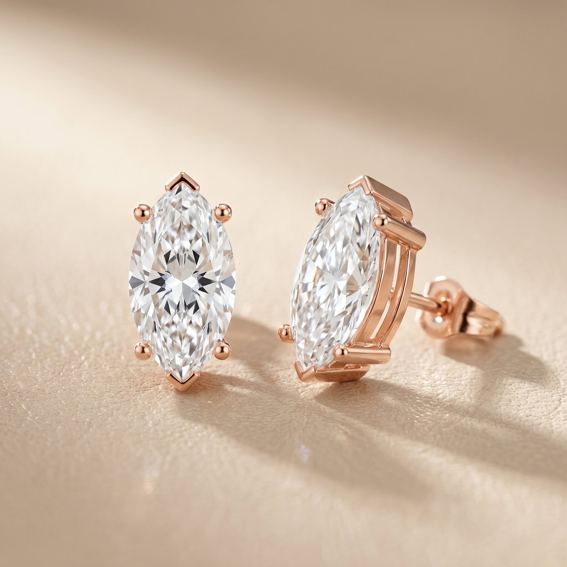 Marquise Cut Lab Grown Diamond Stud Earrings in Rose Gold