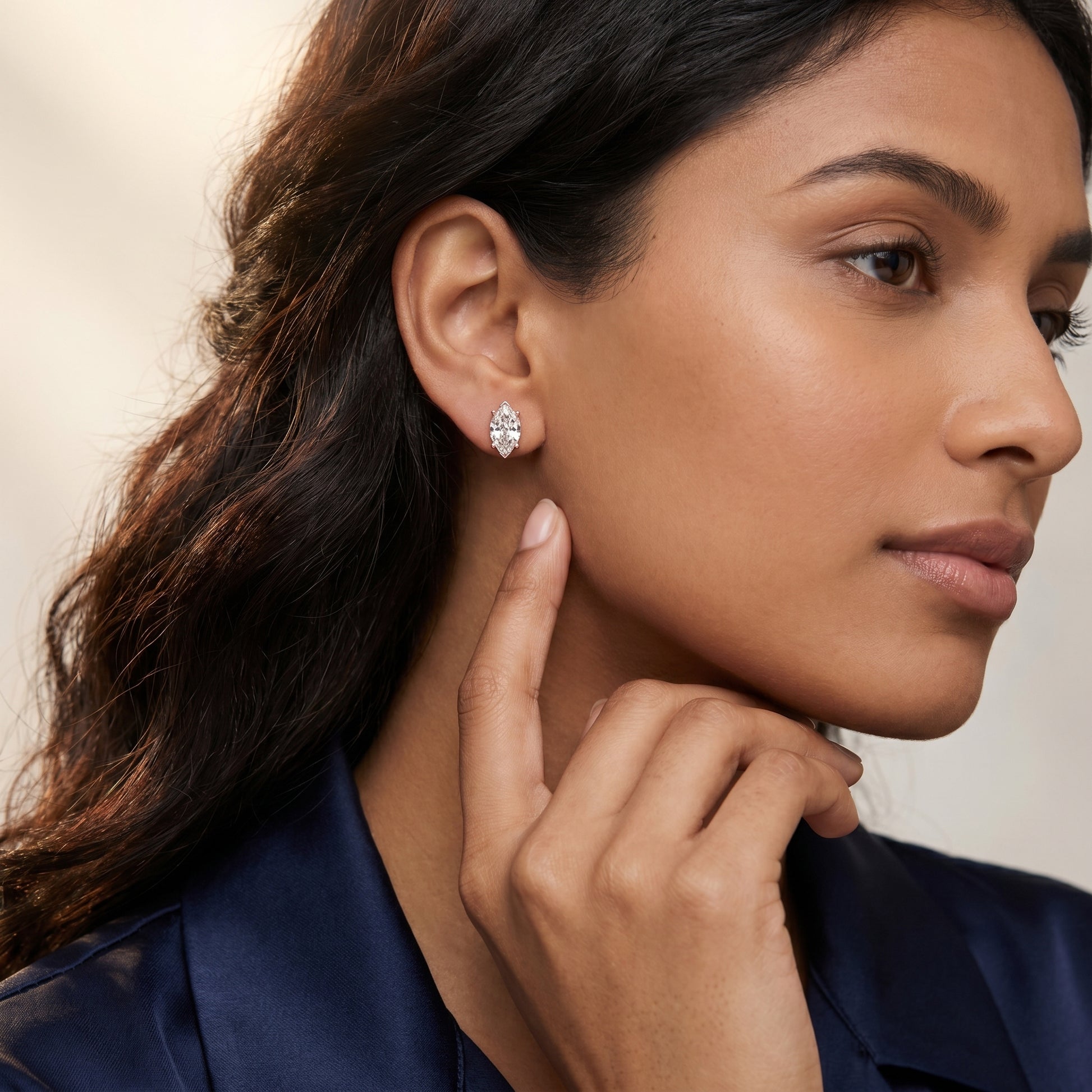 Marquise Cut Lab Grown Diamond Stud Earrings in Rose Gold