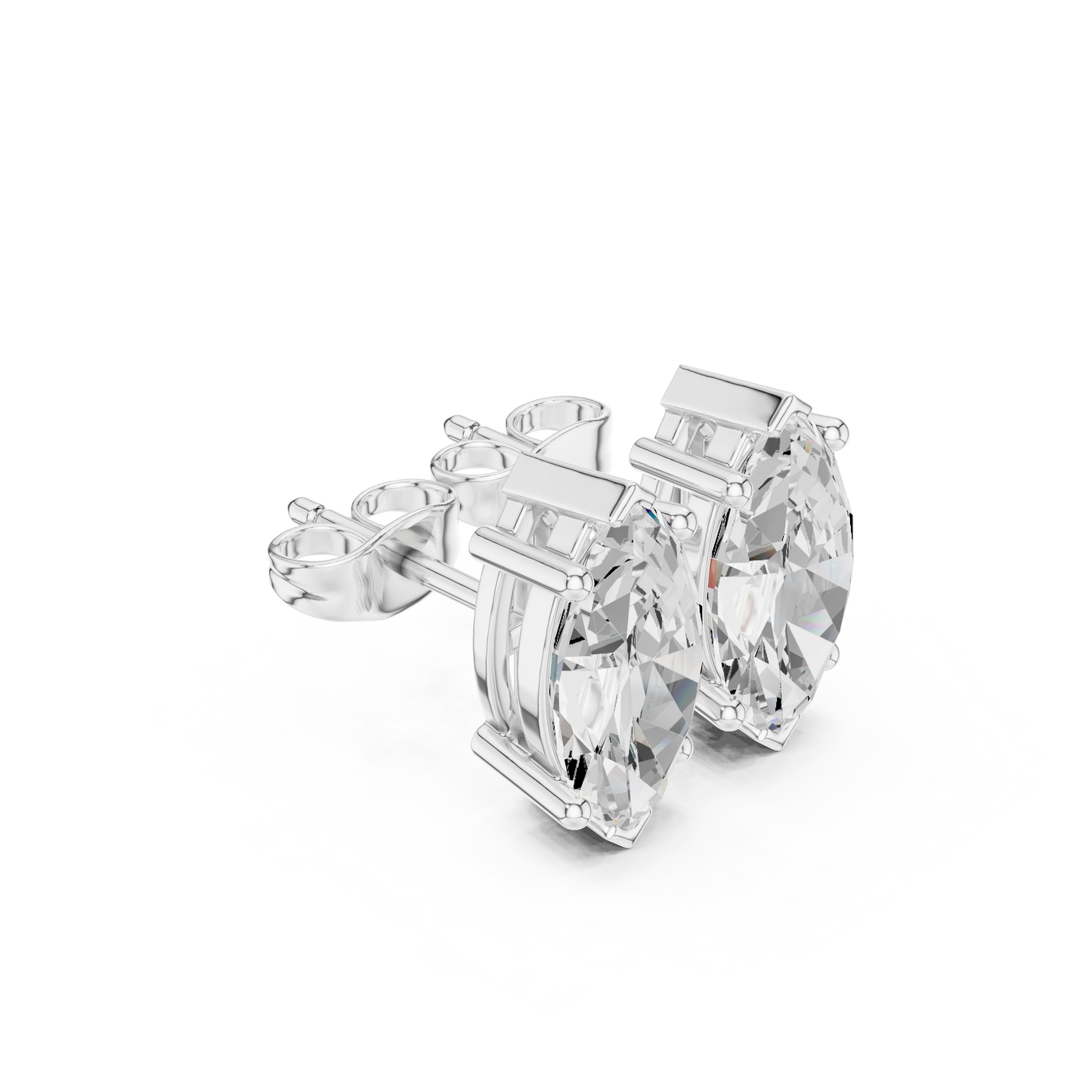 Marquise Cut Lab Grown Diamond Stud Earrings in Silver