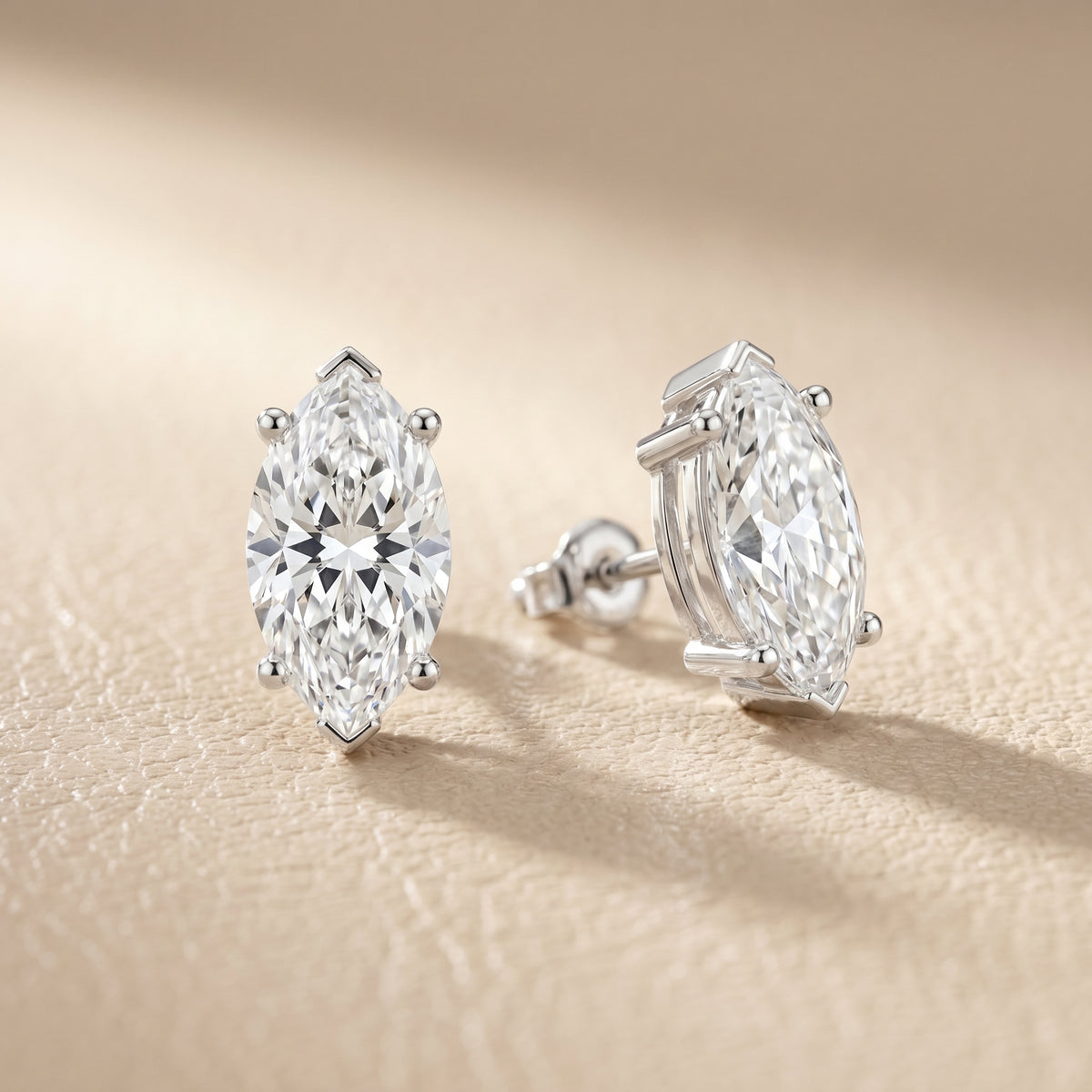 Marquise Cut Lab Grown Diamond Stud Earrings in White Gold