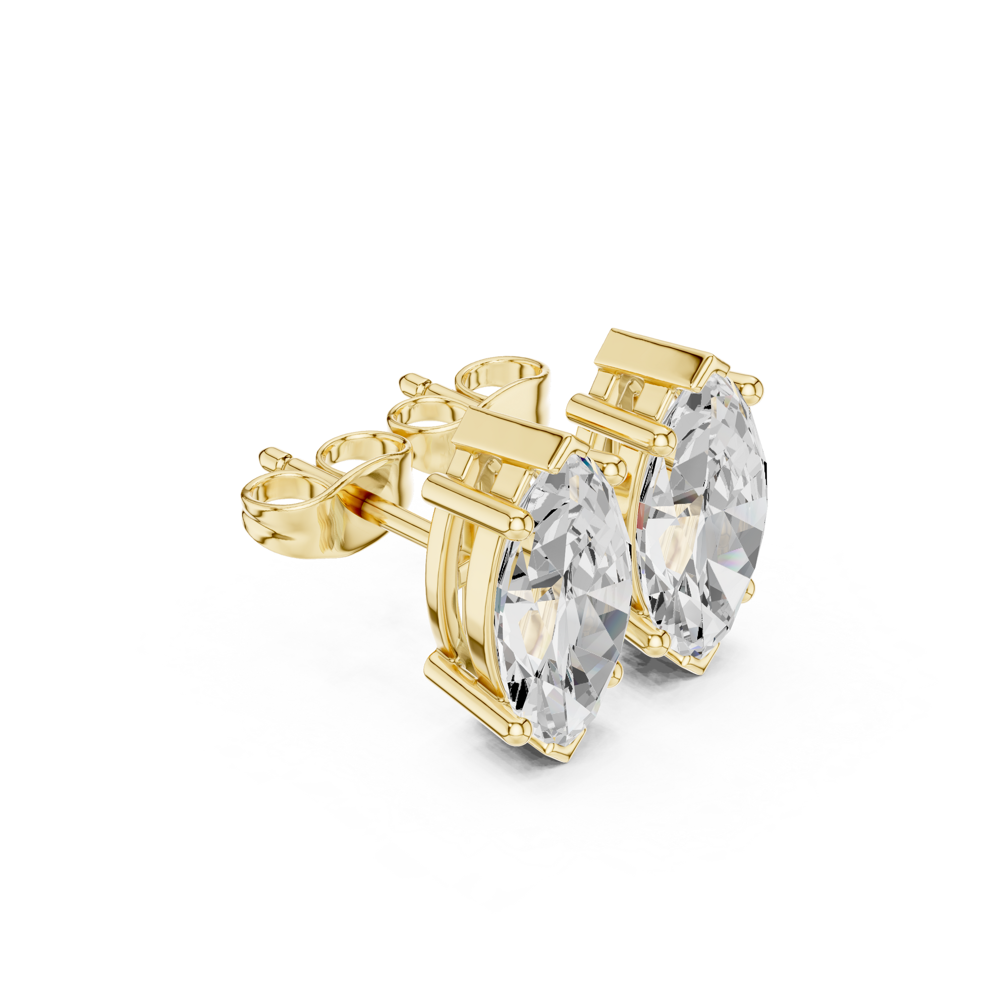 Marquise Cut Lab Grown Diamond Stud Earrings in Yellow Gold