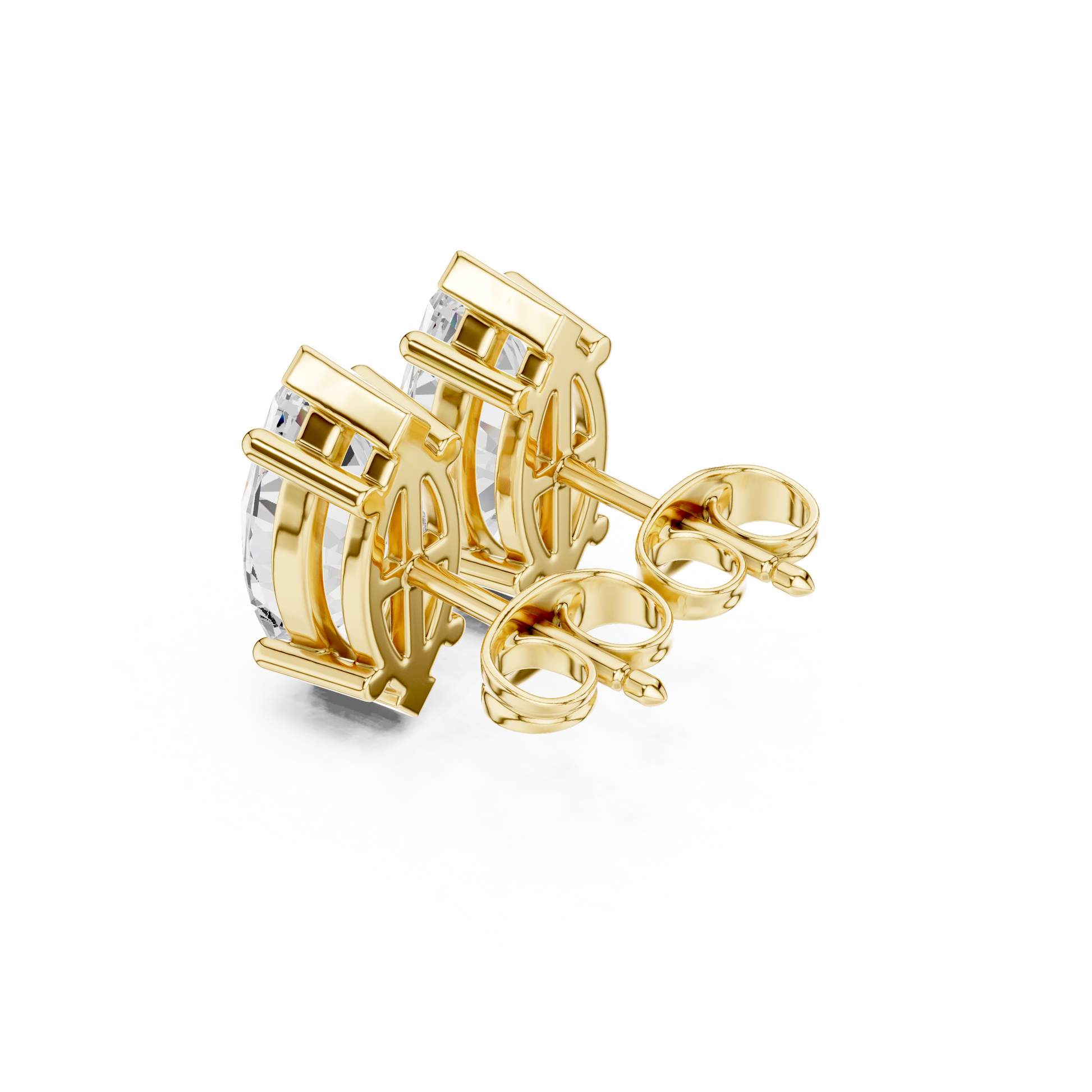 Marquise Cut Lab Grown Diamond Stud Earrings in Yellow Gold