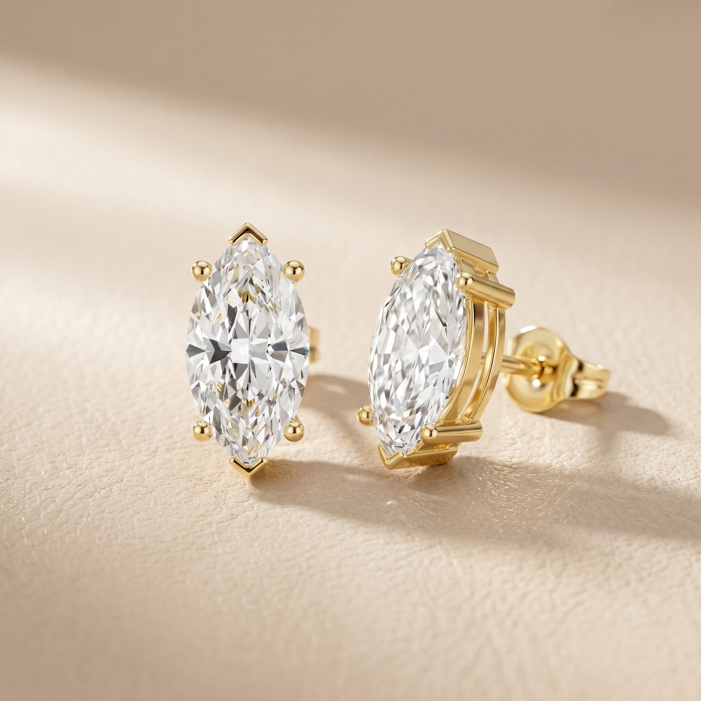 Marquise Cut Lab Grown Diamond Stud Earrings in Yellow Gold
