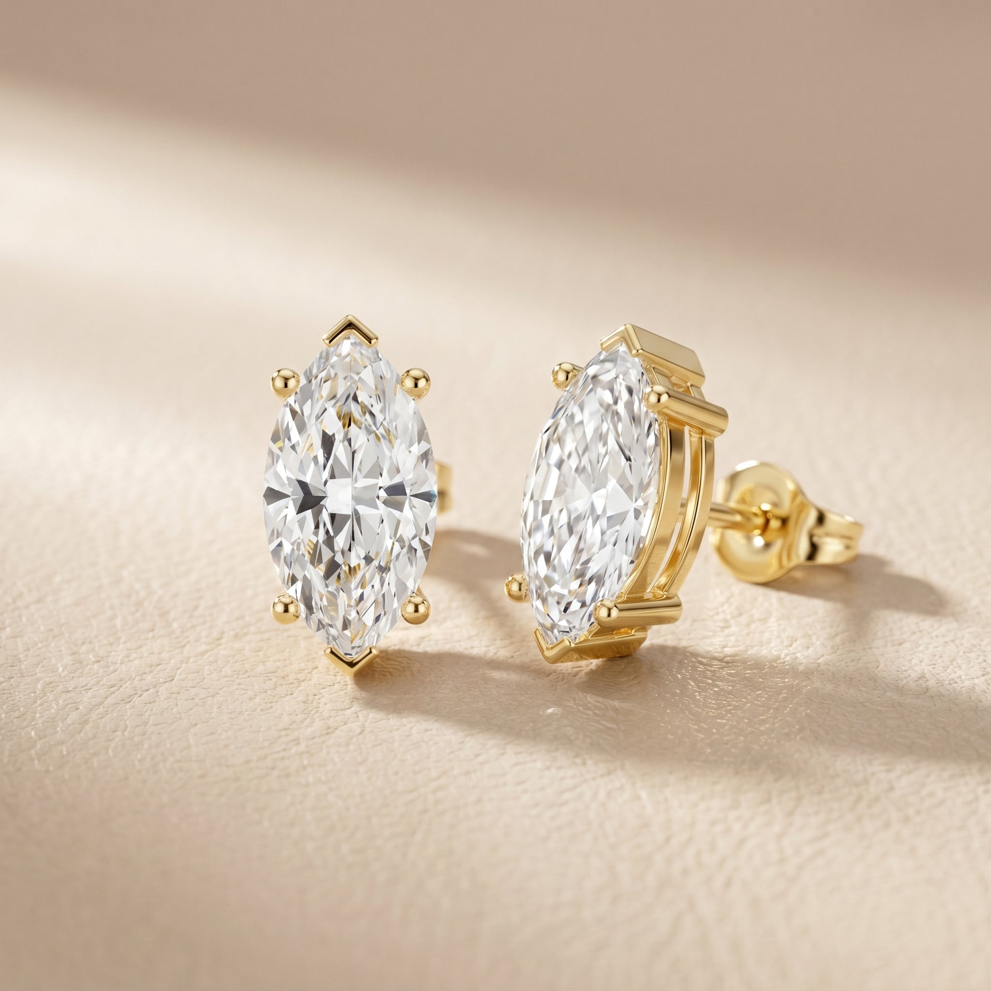 Marquise Cut Lab Grown Diamond Stud Earrings in Yellow Gold