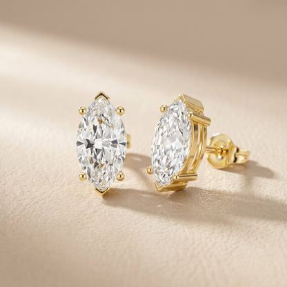 Marquise Cut Lab Grown Diamond Stud Earrings in Yellow Gold