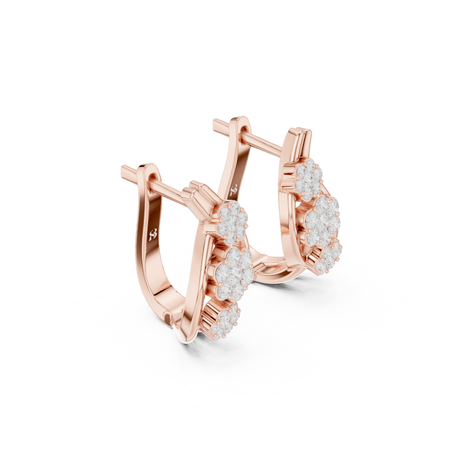 Round Cut Lab Grown Diamond Hoop Earrings in Rose Gold