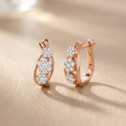 Round Cut Lab Grown Diamond Hoop Earrings in Rose Gold