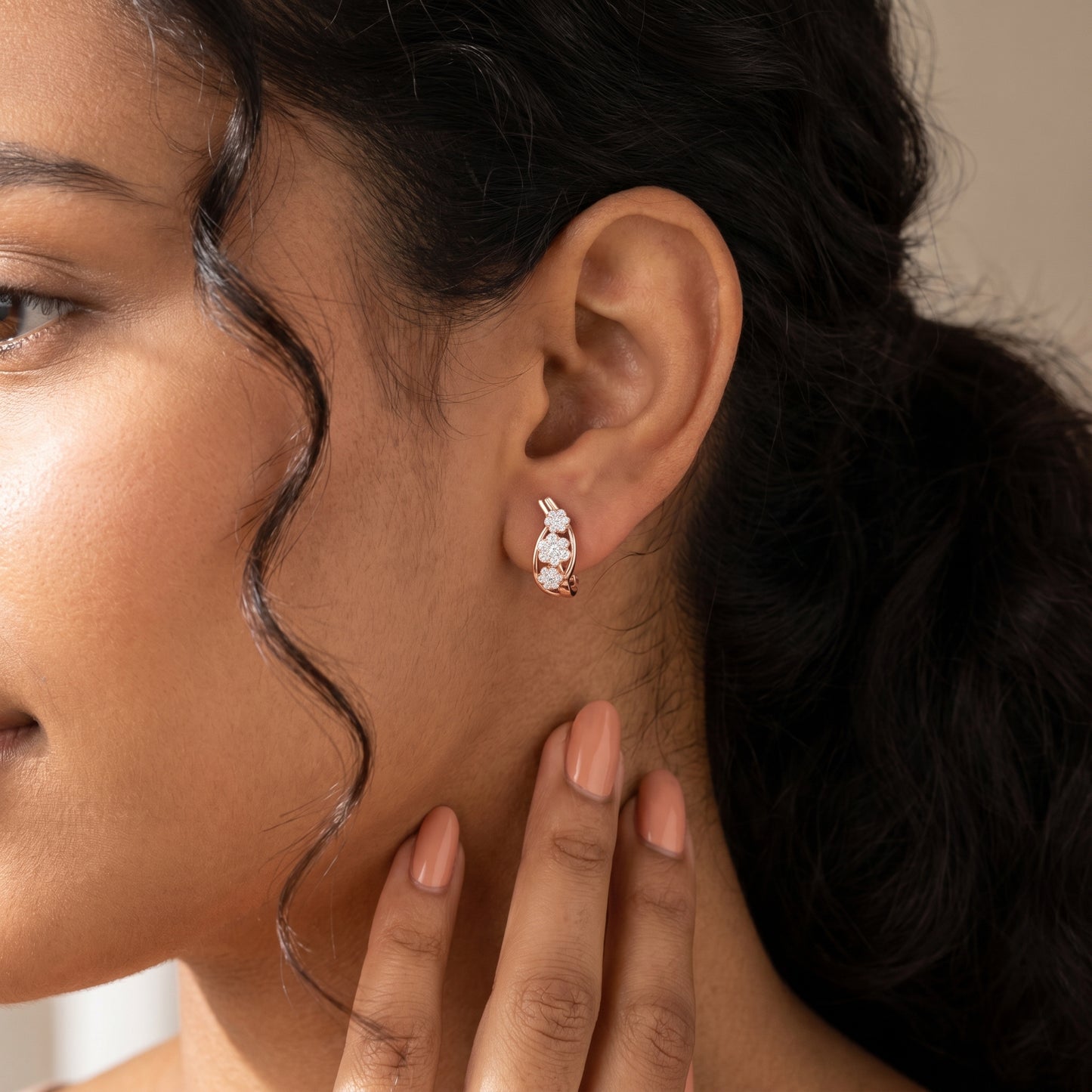 Round Cut Lab Grown Diamond Hoop Earrings in Rose Gold