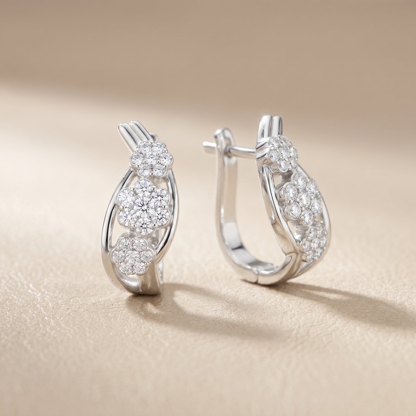 Round Cut Lab Grown Diamond Hoop Earrings in Platinum