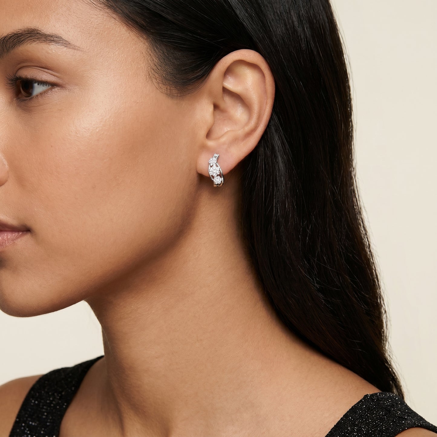 Round Cut Lab Grown Diamond Hoop Earrings in Platinum