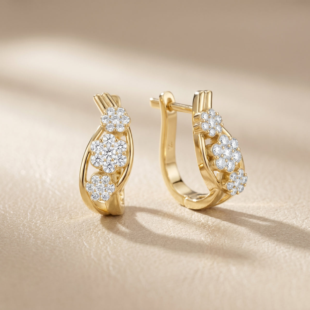 Round Cut Lab Grown Diamond Hoop Earrings in Yellow Gold