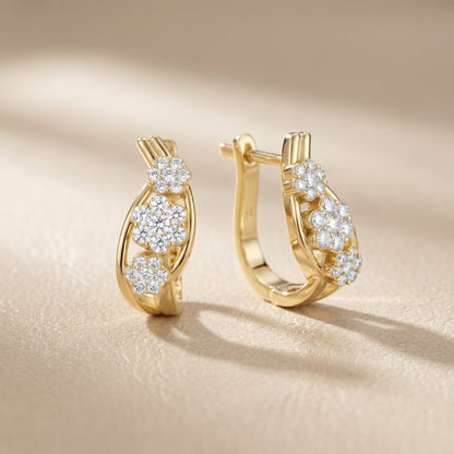 Round Cut Lab Grown Diamond Hoop Earrings in Yellow Gold
