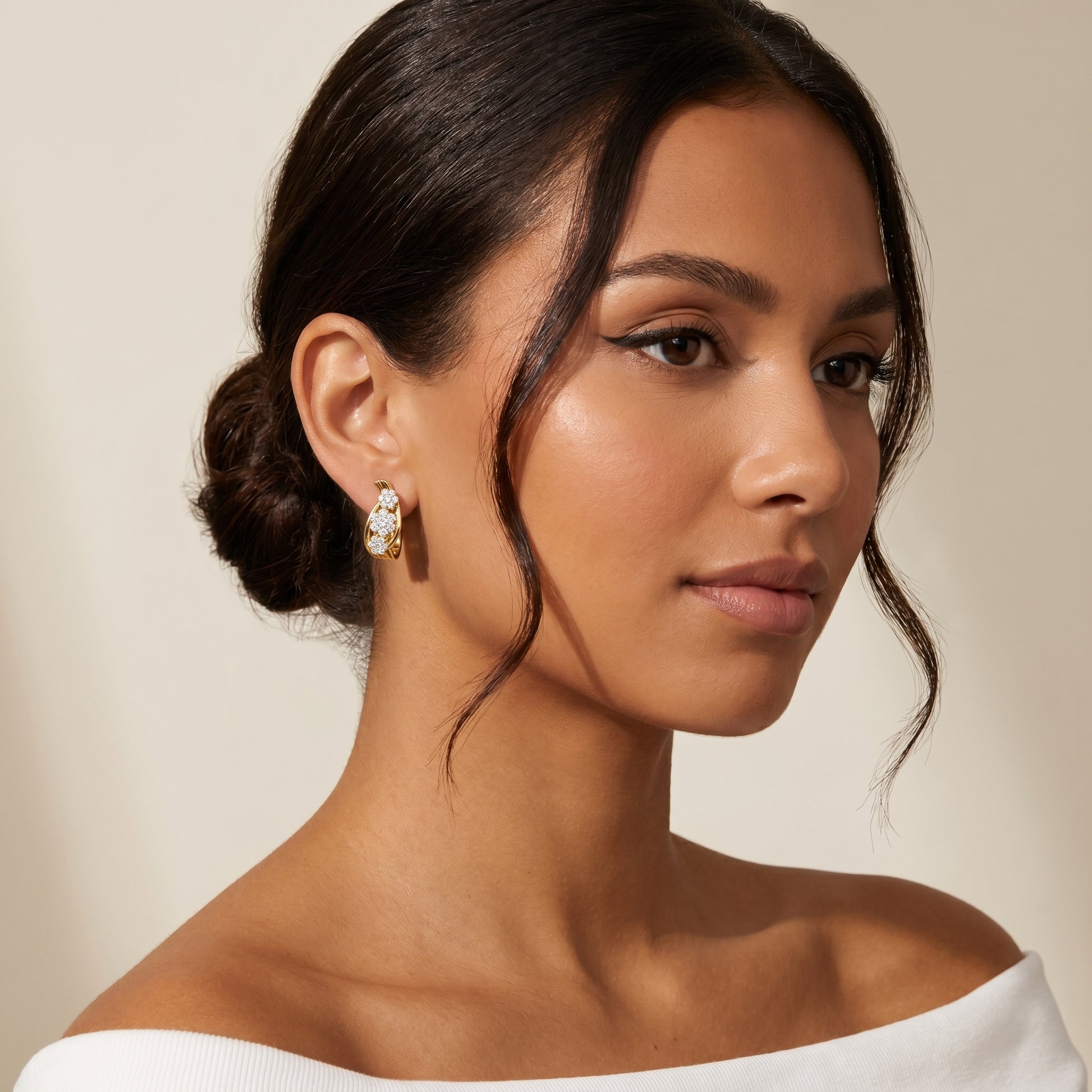 Round Cut Lab Grown Diamond Hoop Earrings in Yellow Gold