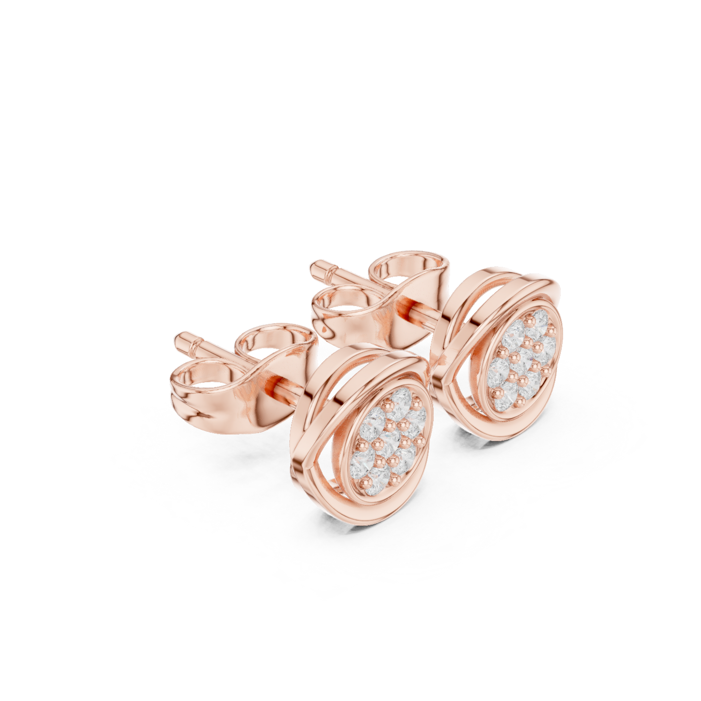 Round Cut Lab Grown Diamond Stud Earrings in Rose Gold