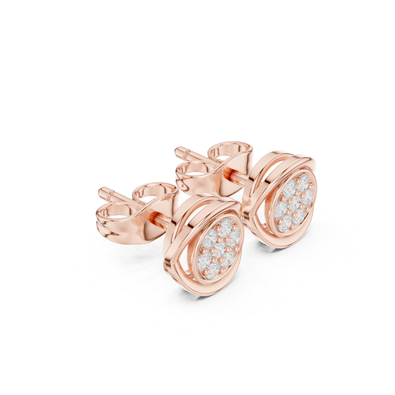 Round Cut Lab Grown Diamond Stud Earrings in Rose Gold