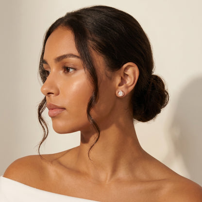 Round Cut Lab Grown Diamond Stud Earrings in Rose Gold