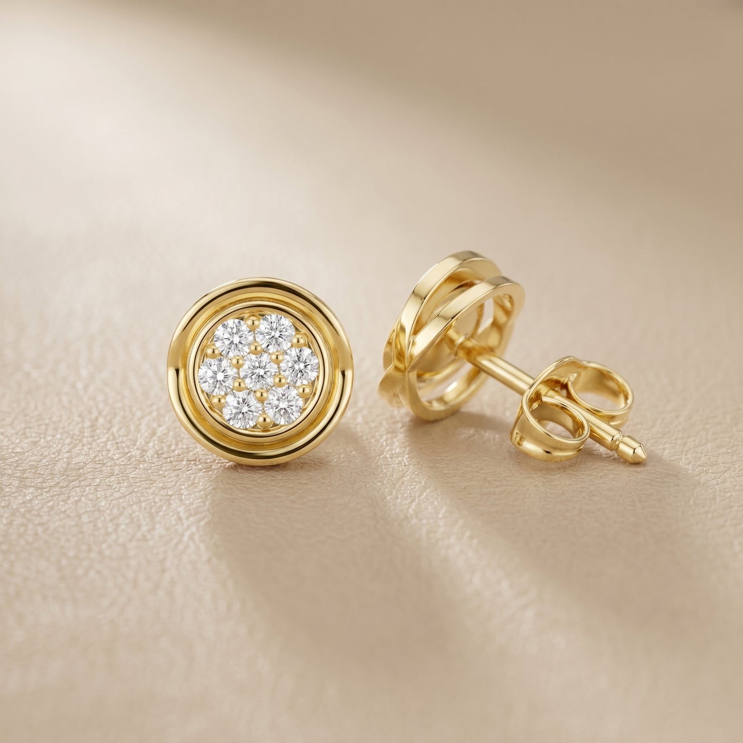 Round Cut Lab Grown Diamond Stud Earrings in Yellow Gold