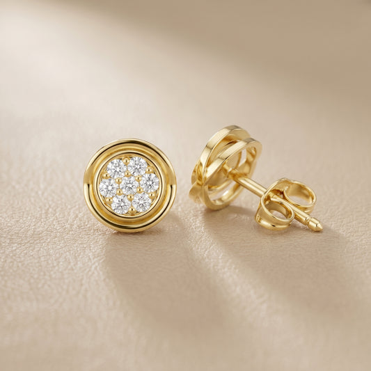 Round Cut Lab Grown Diamond Stud Earrings in Yellow Gold