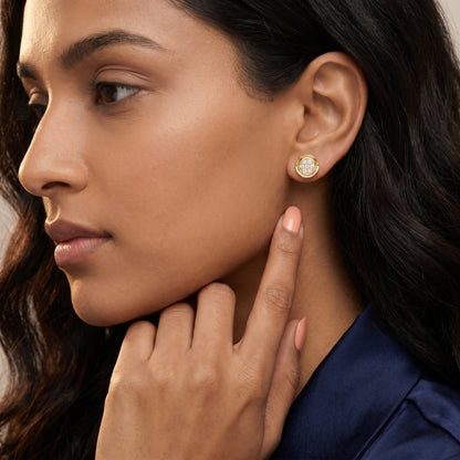 Round Cut Lab Grown Diamond Stud Earrings in Yellow Gold