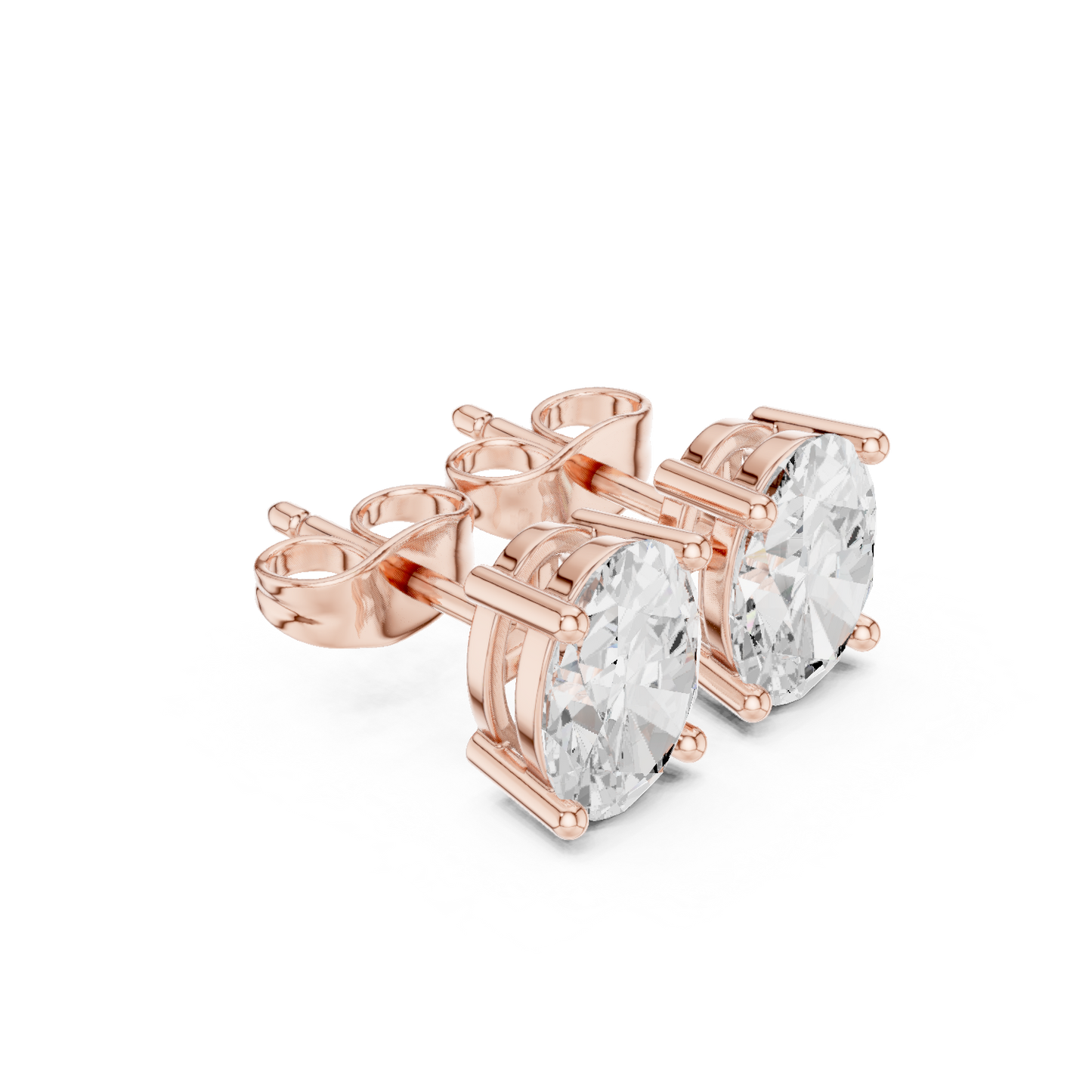 Oval Cut Lab Grown Diamond Stud Earrings in Rose Gold