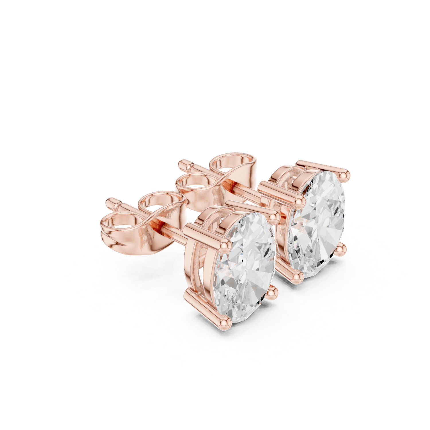 Oval Cut Lab Grown Diamond Stud Earrings in Rose Gold