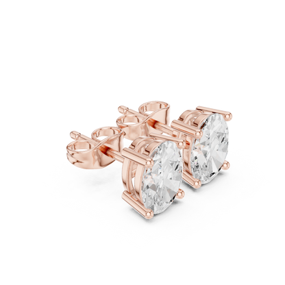 Oval Cut Lab Grown Diamond Stud Earrings in Rose Gold
