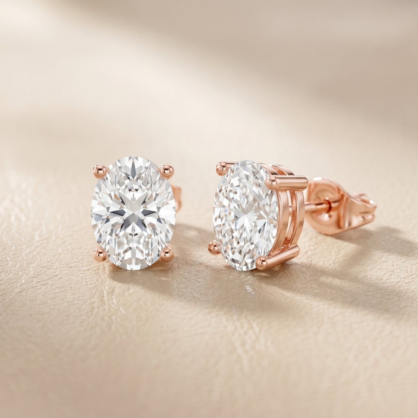 Oval Cut Lab Grown Diamond Stud Earrings in Rose Gold