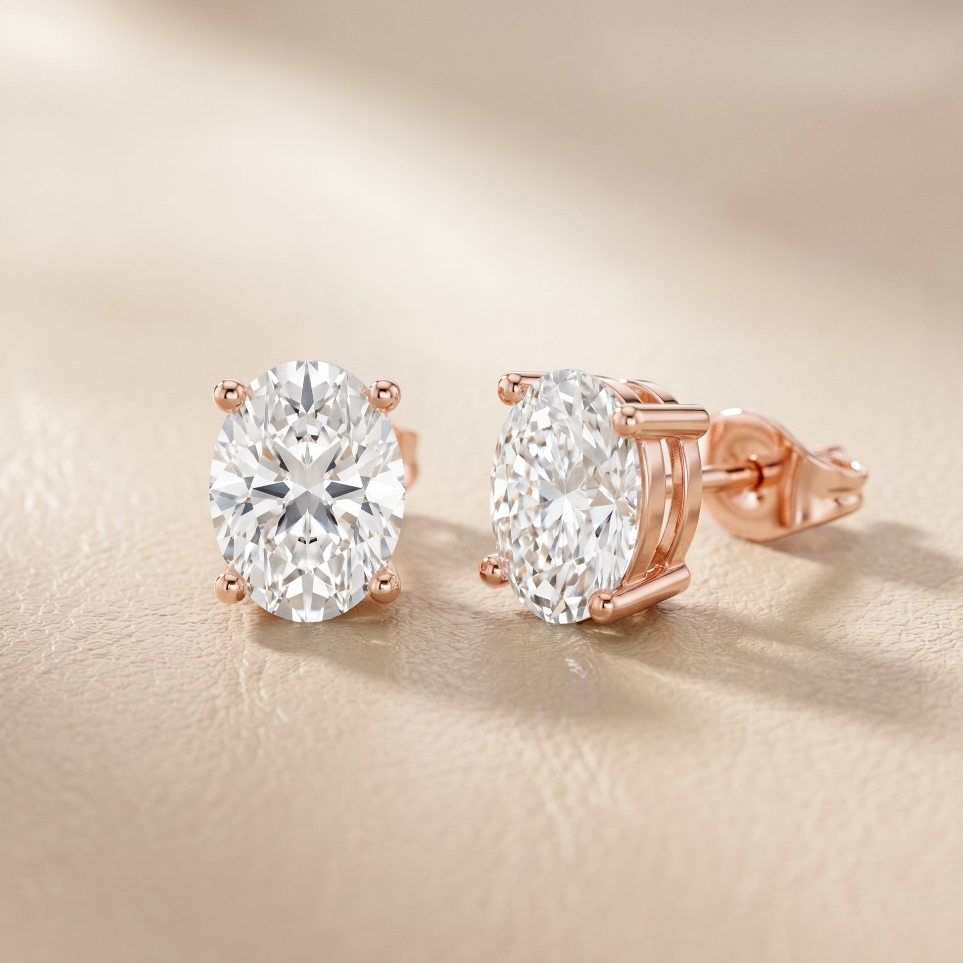 Oval Cut Lab Grown Diamond Stud Earrings in Rose Gold