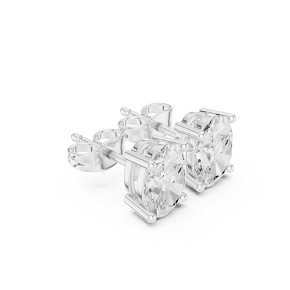 Oval Cut Lab Grown Diamond Stud Earrings in Silver