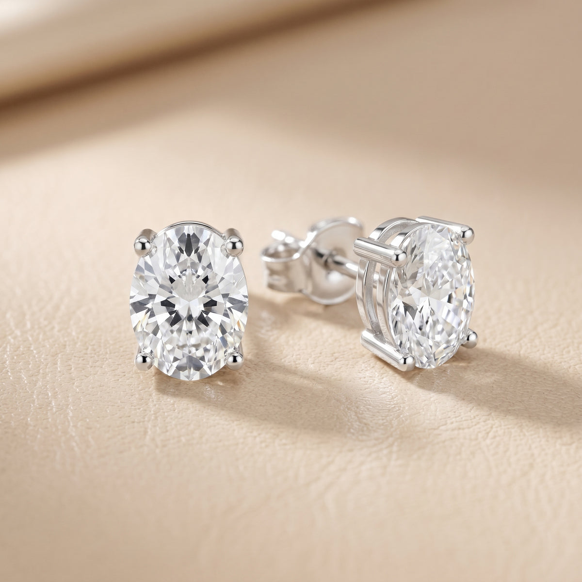 Oval Cut Lab Grown Diamond Stud Earrings in White Gold