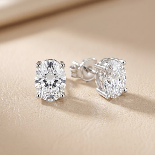 Oval Cut Lab Grown Diamond Stud Earrings in White Gold