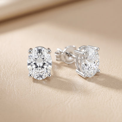 Oval Cut Lab Grown Diamond Stud Earrings in Silver
