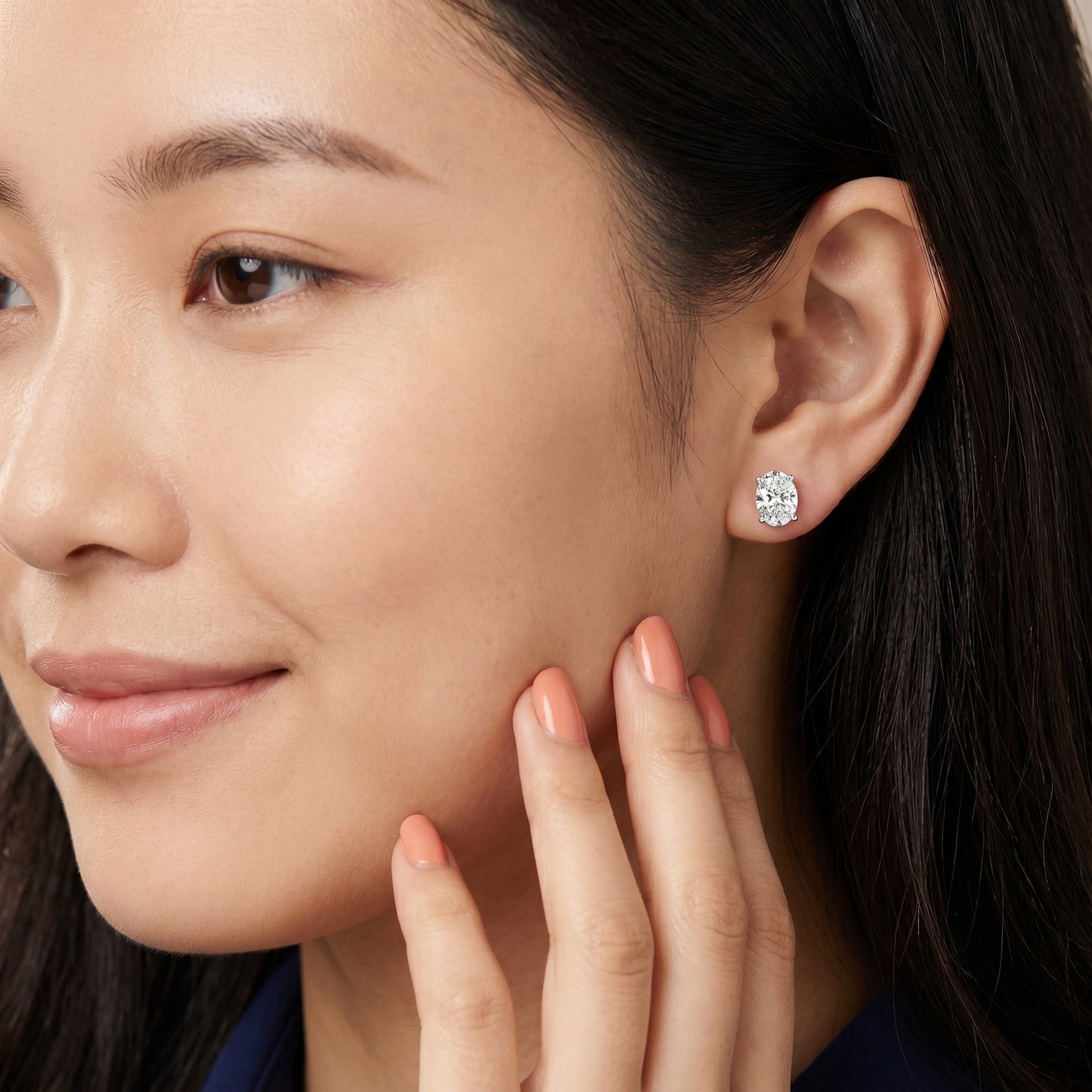 Oval Cut Lab Grown Diamond Stud Earrings in Silver