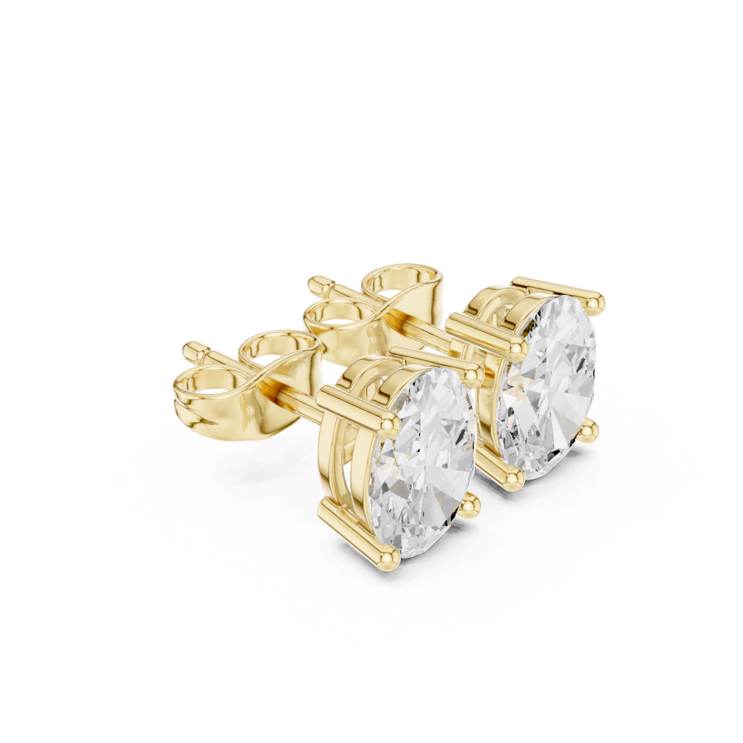 Oval Cut Lab Grown Diamond Stud Earrings in Yellow Gold