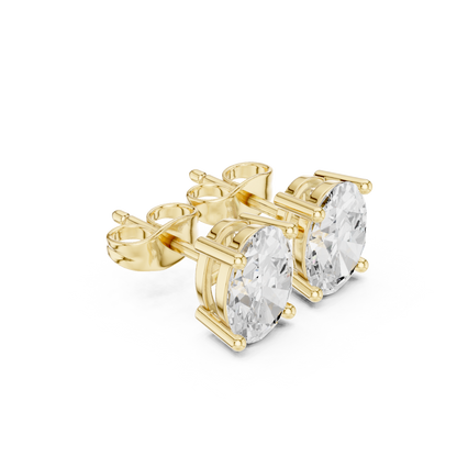 Oval Cut Lab Grown Diamond Stud Earrings in Yellow Gold