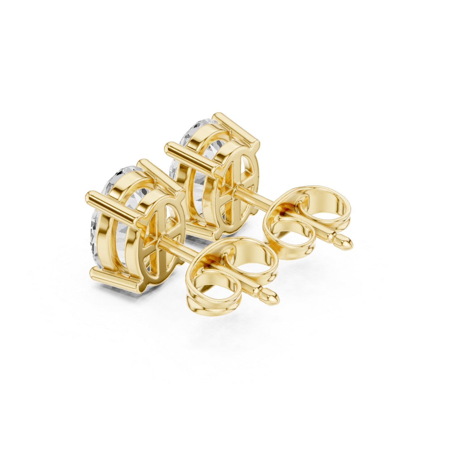 Oval Cut Lab Grown Diamond Stud Earrings in Yellow Gold
