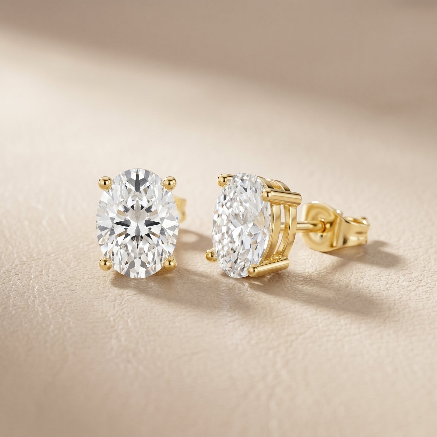 Oval Cut Lab Grown Diamond Stud Earrings in Yellow Gold