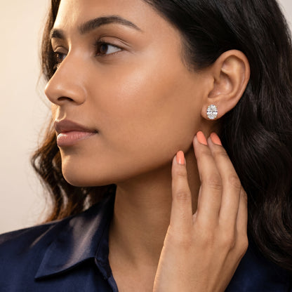 Oval Cut Lab Grown Diamond Stud Earrings in Yellow Gold