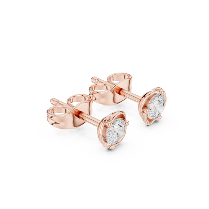 Round Cut Lab Grown Diamond Stud Earrings in Rose Gold