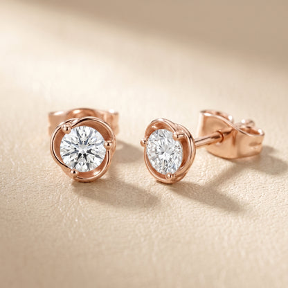 Round Cut Lab Grown Diamond Stud Earrings in Rose Gold