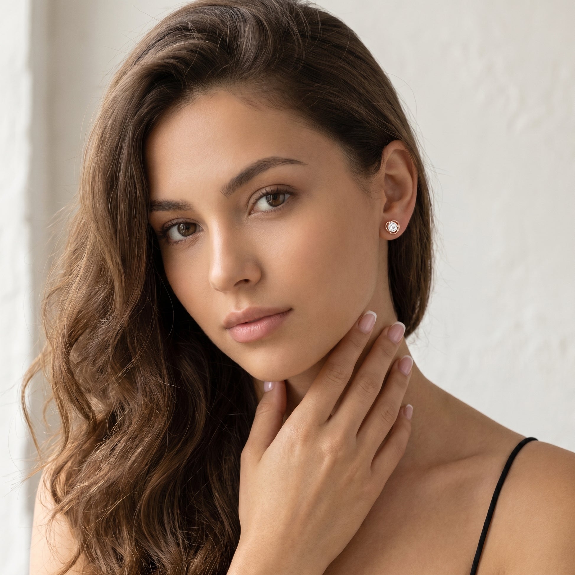 Round Cut Lab Grown Diamond Stud Earrings in Rose Gold