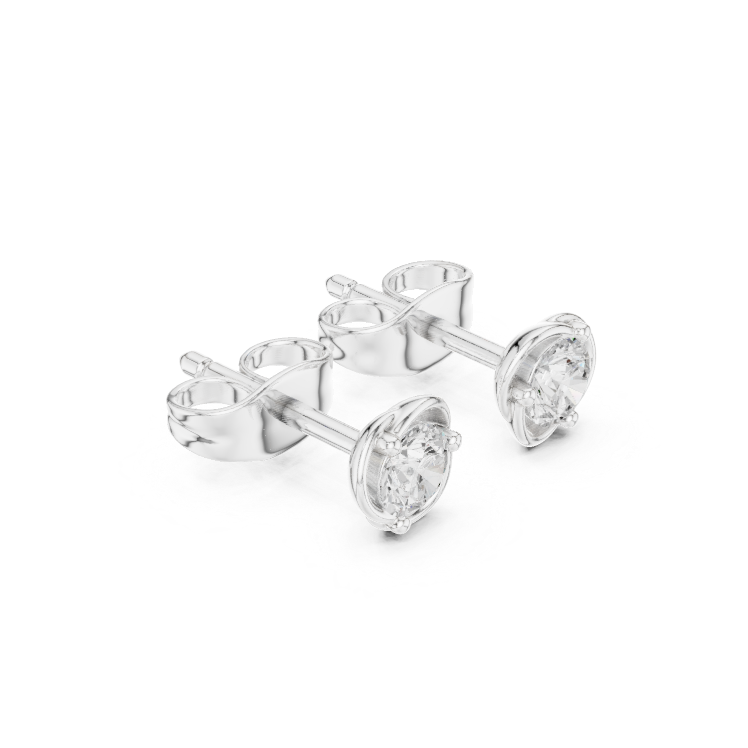 Round Cut Lab Grown Diamond Stud Earrings in Silver