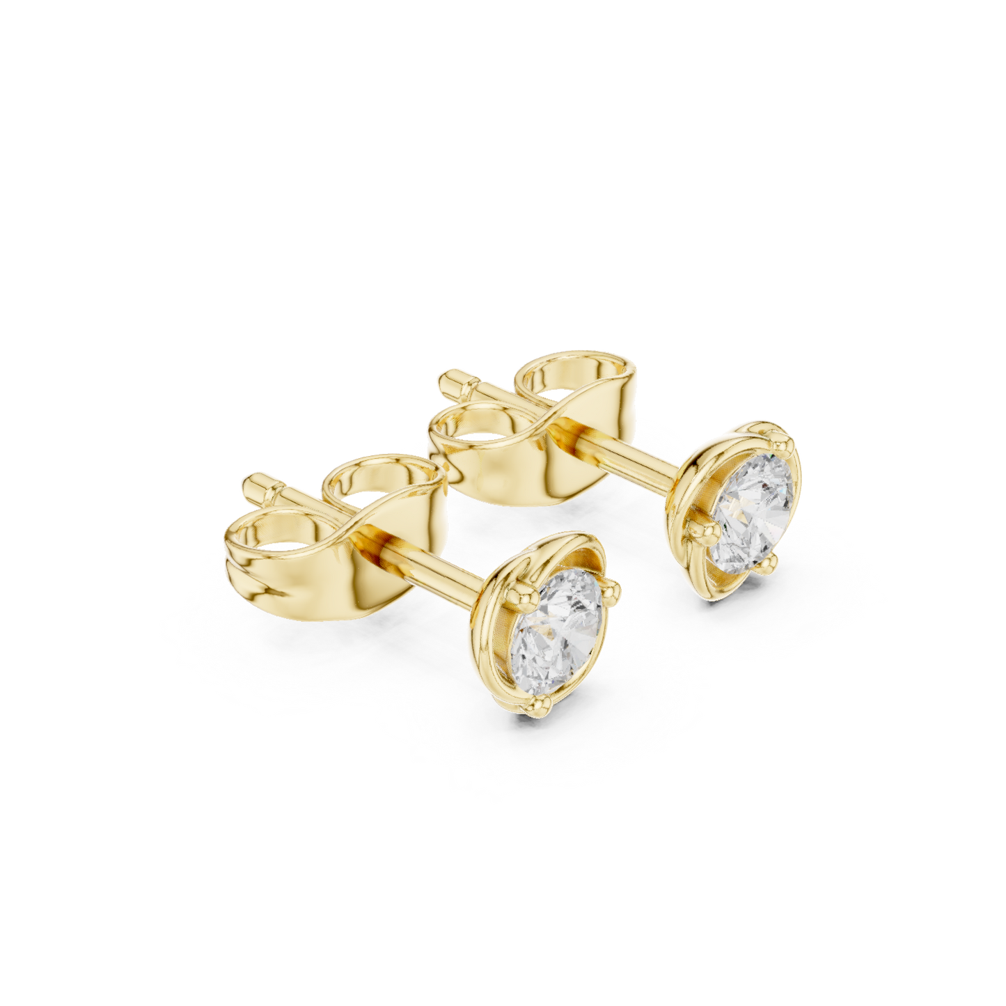 Round Cut Lab Grown Diamond Stud Earrings in Yellow Gold