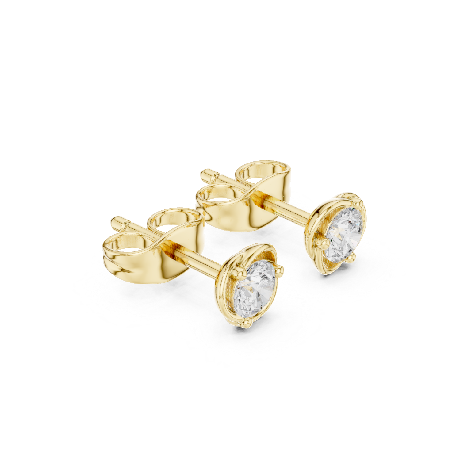 Round Cut Lab Grown Diamond Stud Earrings in Yellow Gold