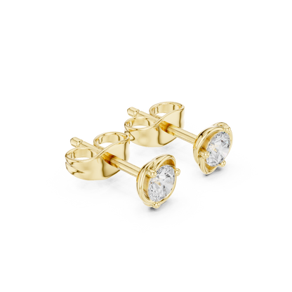 Round Cut Lab Grown Diamond Stud Earrings in Yellow Gold