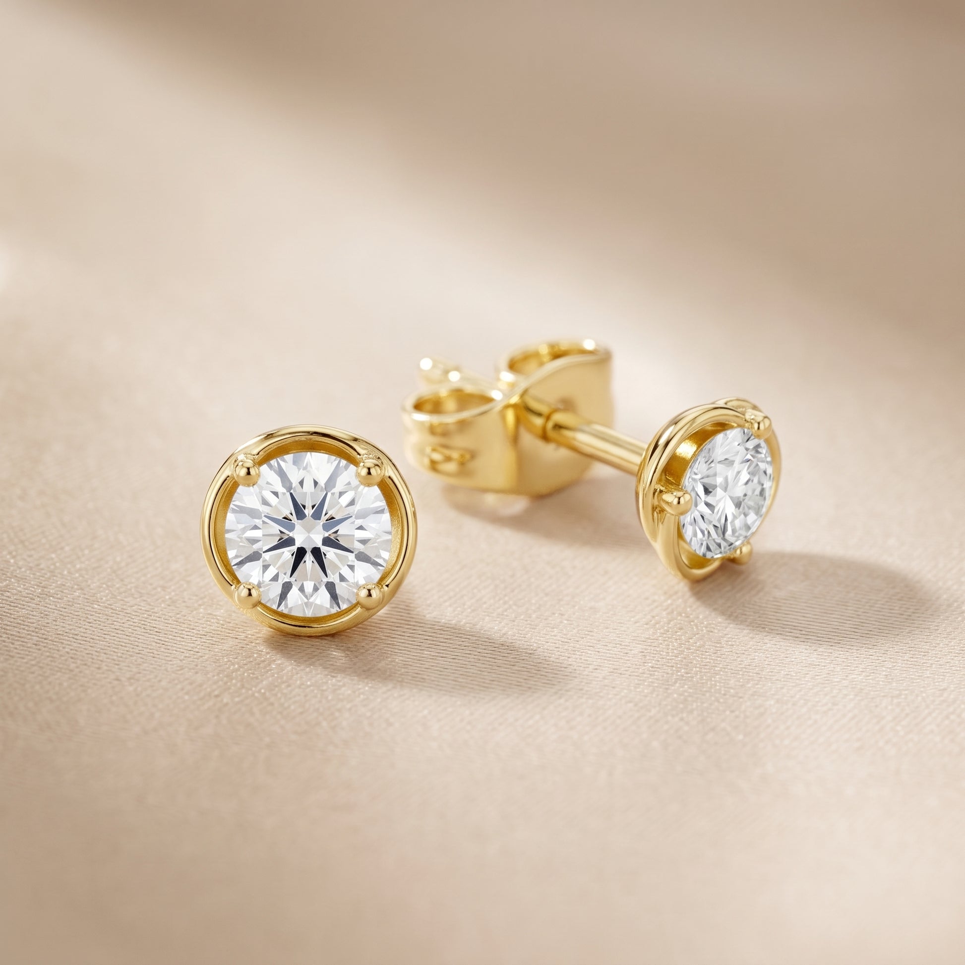 Round Cut Lab Grown Diamond Stud Earrings in Yellow Gold